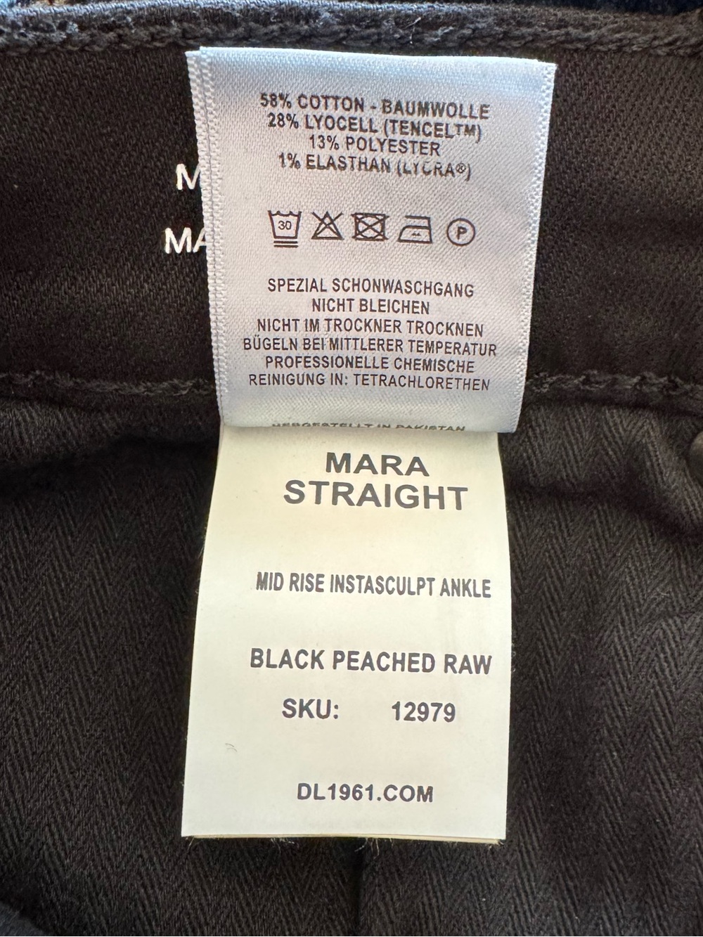 DL1961 Mara Straight Ankle Mid Rise Instasculpt Black Peached‎ Raw Jeans Size 32 - Picture 10 of 10